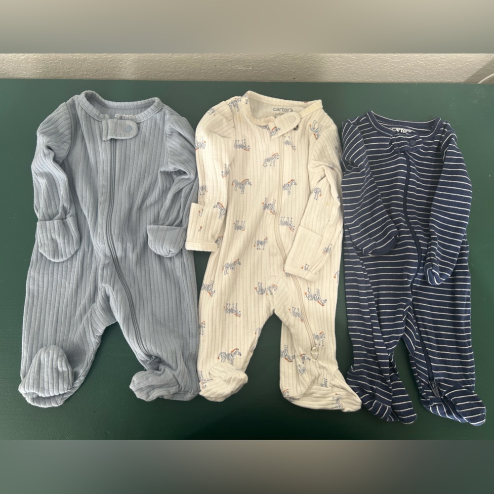 Carter's Cozy Footies Set - Light Blue, Cream, and Navy